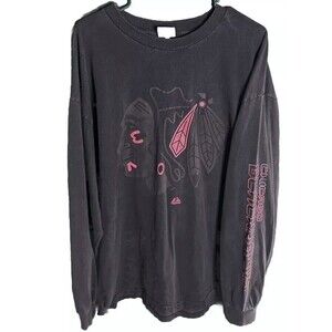 Majestic Chicago Blackhawks Big Logo Spellout Long Sleeve Black T-Shirt